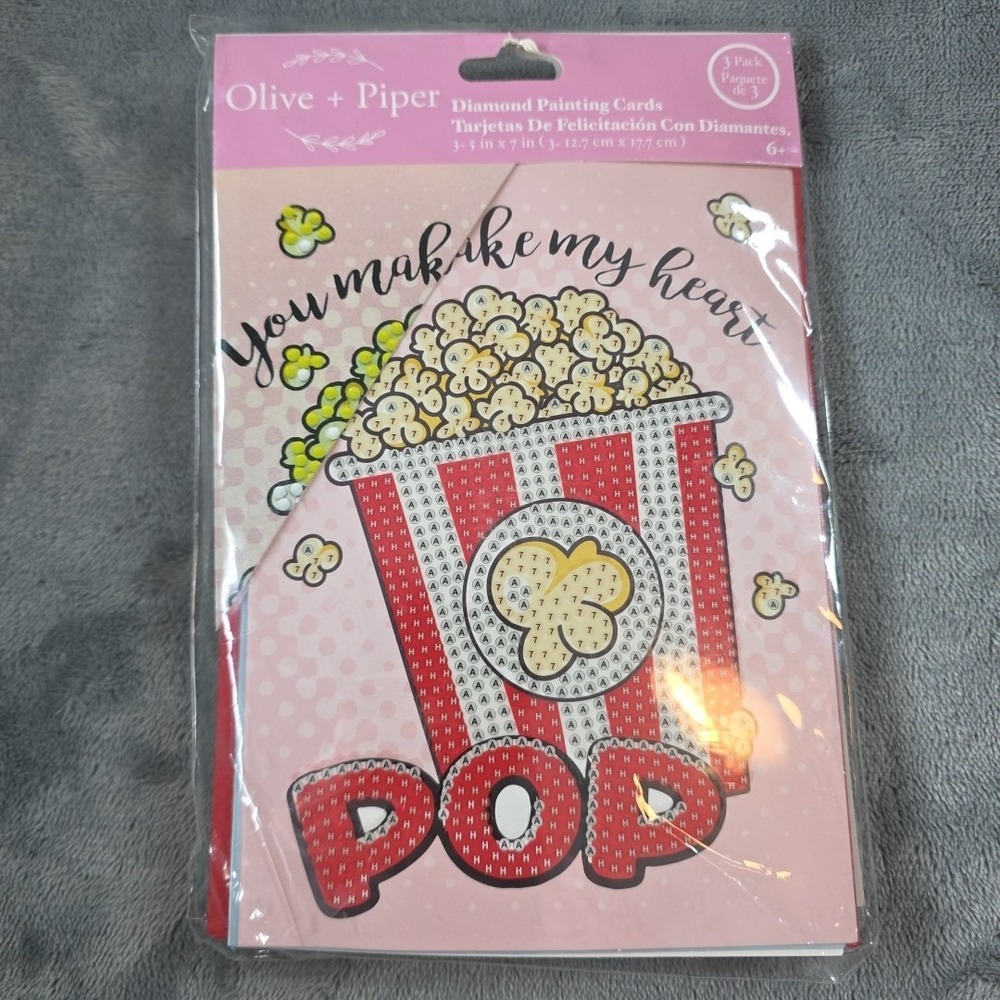 Party Ideas Valentines OLIVE+PIPER 3 Pack Diamond Painting‎ Cards Popcorn